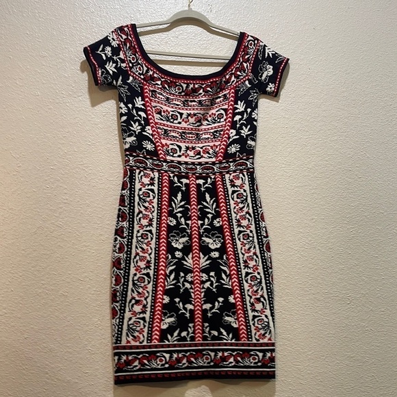 CHELSEA & VIOLET Anthropologie Red White Patterned Sweater Dress M - Picture 1 of 7